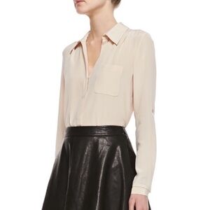 Diane Von Furstenberg Lorelei Long Sleeve Button Down Pleated Collared Blouse 10